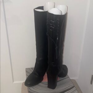 Coach Elegant Black Leather Heeled Boots
